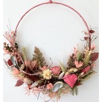 Fensterhänger Türkranz Herbstlich Ganzjährig Ca. 32 cm Wandschmuck Handgearbeitet Trockenblumen Haltbar „Traum" von floralkreativ