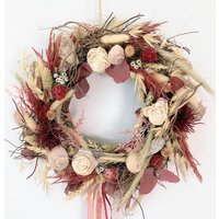 Tür/Wand/Tischkranz Deko Haltbar Herbst Trockenblumen Ganzjährig Bordo/Rot/Creme Dekorativ Ca. 30 cm „Creativ" von floralkreativ