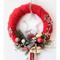 Türkranz Advent Türschmuck Adventsdeko Wandschmuck Trockenkranz Haustürefilzkranz Ca.22 cm Christmas Weihnachtsdeko Rot-Natur „Adventszeit" Türkranz Advent Türschmuck Adventsdeko Wandschmuck Trockenkranz Haustürefilzkranz Ca.22 cm Christmas Weihnachtsdeko Rot-Natur „Adventszeit" von floralkreativ