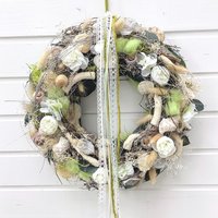 Türkranz Tischkkranz Wandkranz Handgearbeitet Trockenblumen Seidenblumen Haltbar Weiß-Grün Ganzjährig Ca. 40 cm „Inspiration" von floralkreativ