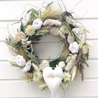 Türkranz Wandschmuck Ganzjährig Sommer Frühling Shabbylook Trockenblumen Haltbar Handgearbeitet Ca.30 cm Weiß-Creme "Sonnig" von floralkreativ