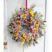 Herbstkranz Türkranz 52 cm Türkränze Wandkranz Natur Handarbeit Trockenkranz Bambus Achilea von floristikwerkstatt