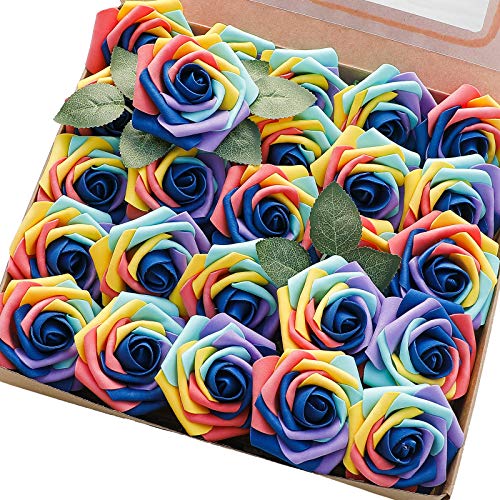 Floroom Künstliche Blumen, 25 Stück, echt aussehende, skurrile Blaue Schaumstoff-Rosen mit Stielen für selbstgemachte Hochzeitssträuße, Babypartys, Tafelaufsätze, Blumenarrangements, Partytische, Floroom Künstliche Blumen, 25 Stück, echt aussehende, skurrile Blaue Schaumstoff-Rosen mit Stielen für selbstgemachte Hochzeitssträuße, Babypartys, Tafelaufsätze, Blumenarrangements, Partytische, von floroom