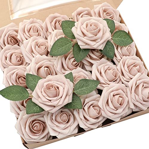 Floroom Künstliche Blumen, 25 Stück, echt aussehende nackte Schaumstoffrosen mit Stielen für selbstgemachte Hochzeitssträuße, Brautpartys, Tafelaufsätze, Blumenarrangements, Partytische, von floroom