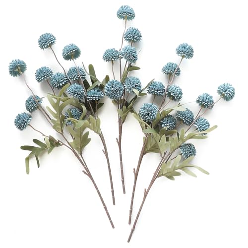 Floroom Kunstseide Pompon Mama künstliche Blumen, Bulk Fake Mini Chrysanthemen mit Stielen für DIY Blumenstrauß, Tafelaufsätze, Hochzeitsfüller, schieferblaue Arrangements, Duschdekorationen, von floroom