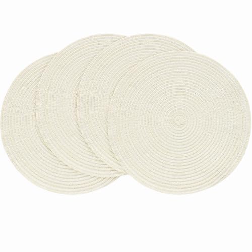 Floroom Runde geflochtene Platzsets, 38,1 cm, waschbar, hitzebeständig, Baumwolle, Polyester, runde Platzsets für Küche, Esstisch, elfenbeinfarben / cremefarben, 4 Stück Floroom Runde geflochtene Platzsets, 38,1 cm, waschbar, hitzebeständig, Baumwolle, Polyester, runde Platzsets für Küche, Esstisch, elfenbeinfarben / cremefarben, 4 Stück von floroom