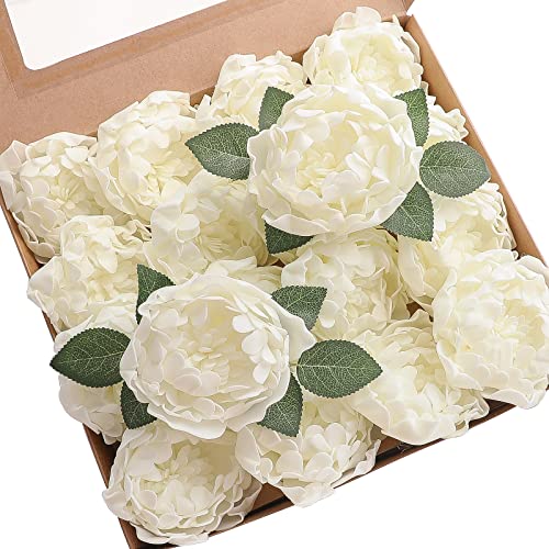 floroom Künstliche Blumen, 16 Stück, 10.2 cm, elfenbeinfarben, blühende Pfingstrosen, echt aussehende Schaumstoff-Rosen mit Stielen für DIY, Hochzeitsstrauß, Brautparty, Partytische, Heimdekorationen floroom Künstliche Blumen, 16 Stück, 10.2 cm, elfenbeinfarben, blühende Pfingstrosen, echt aussehende Schaumstoff-Rosen mit Stielen für DIY, Hochzeitsstrauß, Brautparty, Partytische, Heimdekorationen von floroom