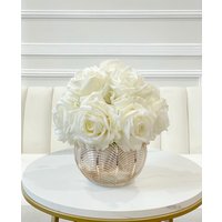 Echt Touch Weiße Rose Arrangement, Esstisch Mittelstück Gold Vase Modern, Florales Arrangement Home Dekor, Künstliche Rosen von flovery