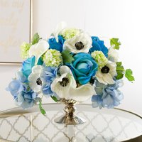 Echte Touch Blaue Rosen Weiße Mohnblumen Calla Lilien Blau Hortensien Gold Metall Vase Künstliche Faux Arrangement Als Blumen Home Decor Echte Touch Blaue Rosen Weiße Mohnblumen Calla Lilien Blau Hortensien Gold Metall Vase Künstliche Faux Arrangement Als Blumen Home Decor von flovery