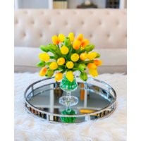Faux Gelbe Tulpe Arrangement-Real Touch-Mittelstück-Real Touch-Tulpen-Mittelstück-Gelbes Seiden-Tulpen-Arrangement von flovery