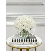 French Country Kunstblumen Arrangement-Hochzeitsblumenarrangement-Real Touch Weiße Rosen Arrangement-Weiße Rose Modernes Herzstück von flovery
