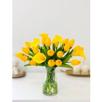 Gelbe Real Touch Calla-Lilien- Und Tulpen-Mittelstück - Künstliches Blumenarrangement von flovery