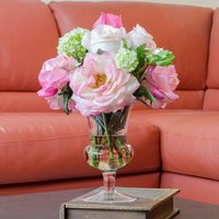 Große Real Touch Orlane Rose Arrangement Mit Knospe Cabbage Künstliche Blumen in Glasvase Für Home Decor Künstliche Faux von flovery