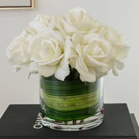 Mittlere Weiße Echte Touch Rose Arrangement Mit Zylinder Glas Vase Künstliche Blumen Faux Für Home Decor Seide Herzstück Mittlere Weiße Echte Touch Rose Arrangement Mit Zylinder Glas Vase Künstliche Blumen Faux Für Home Decor Seide Herzstück von flovery