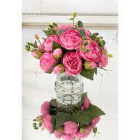 Rosa Rose Pfingstrose Arrangement-Seide Arrangement in Glas Vase-Peony Herzstück-Künstliche Faux Blume Arrangement-Home Decor Herzstück von flovery