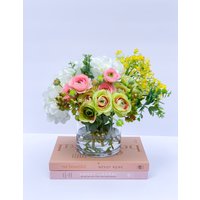 Seidenblumengesteck-Grün/Rosa Ranunkel-Künstliche Ranunkel-Arrangement-Ranunkel Herzstück-Weiße Hortensie -Faux Ranunkel von flovery