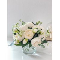 Weiße Rose Pfingstrose Arrangement-Seide Pfingstrosen in Glas Vase-Pfingstrose Herzstück-Künstliche Faux Blume Arrangement-Home Decor Herzstück von flovery