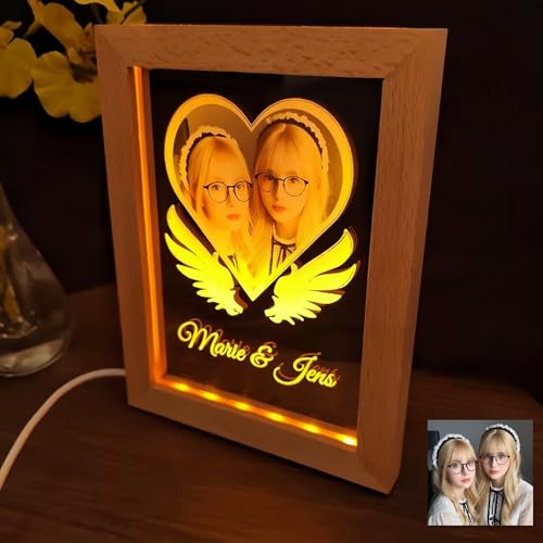 Personalisierte 3D Lampe Licht mit Fotos Quadratische Foto LED Tischlampe (Holzfuß 4) von flowers Hua