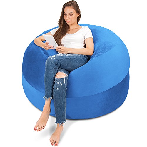 fluffsac Sitzsack in Blau - XXL 120cm für Erwachsene und Kinder - mit Memory Schaumstoff Füllung und waschbarem Bezug - Premium Sitzsack Weich und Bequem von fluffsac