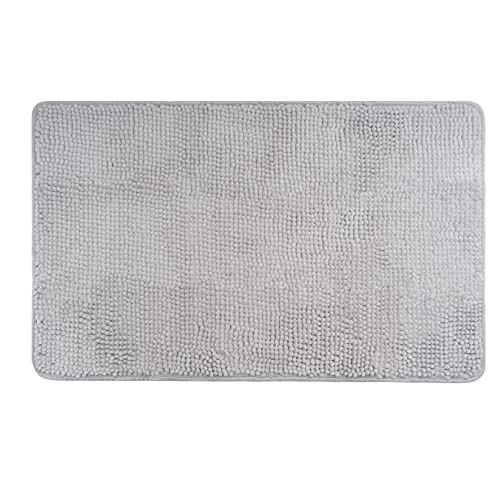 fluffy® Badteppich aus Chenille mit Rutschfester Unterseite (50 x 80 cm, Grau) von fluffy