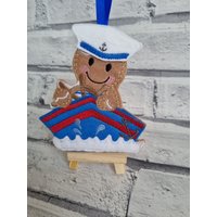 Ginger Bread Man, Boot, Seemann, Aufhänger, Ornament, Erinnerung, Dekoration, Weihnachten, Ungewöhnlich, Traditionell von flutterbyesmade4you