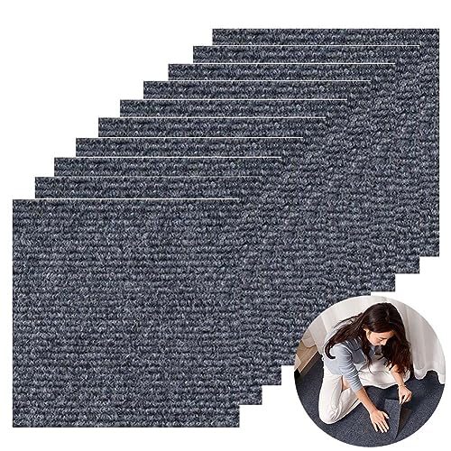 10 Stück Selbstklebende Gestreiftes Teppichfliesen, Anti-Rutsch mit Washable Strapazierfähig Verschleißfest, für Büro Büro Schlafzimmer Wohnzimmer Badezimmer Küche (Dunkelgrau-30 * 30CM) von flydimund
