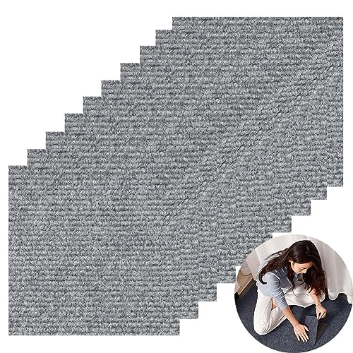 10 Stück Selbstklebende Gestreiftes Teppichfliesen, Anti-Rutsch mit Washable Strapazierfähig Verschleißfest, für Büro Büro Schlafzimmer Wohnzimmer Badezimmer Küche (Hellgrau-30 * 30CM) von flydimund