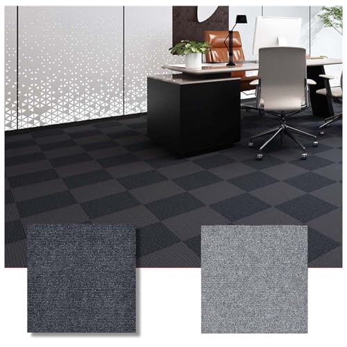 12 PCS Teppichfliesen Gestreiftes Selbstklebend, 30x30cm Washable Bodenbelag, Rutschhemmendem Latex Rücken, für Büro Schlafzimmer Wohnzimmer Badezimmer (Dunkelgrau+Hellgrau) von flydimund