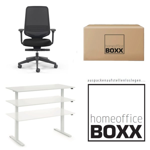 FM Homeoffice BOXX 2.0 - EASY GO Schreibtisch weiß und ATTACK Bürodrehstuhl s... von fm Büromöbel