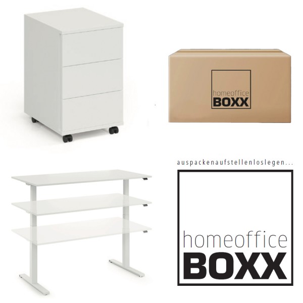 FM Homeoffice BOXX 2.1 - EASY GO Schreibtisch und ROLL ON Rollcontainer weiß von fm Büromöbel