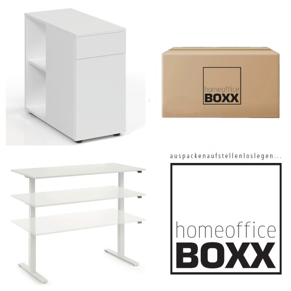 FM Homeoffice BOXX 2.1 - EASY GO Schreibtisch und STAND BY Standcontainer weiß von fm Büromöbel