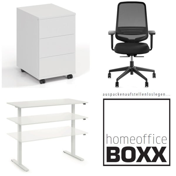 FM Homeoffice BOXX 3.0 - EASY GO Schreibtisch, ATTACK Bürodrehstuhl und ROLL ... von fm Büromöbel