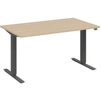 fm Move elektrisch höhenverstellbarer Schreibtisch ahorn, anthrazit metallic rechteckig, T-Fuß-Gestell grau 180,0 x 80,0 cm von fm