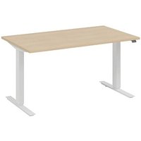 fm Move elektrisch höhenverstellbarer Schreibtisch ahorn, verkehrsweiß rechteckig, T-Fuß-Gestell weiß 140,0 x 80,0 cm von fm