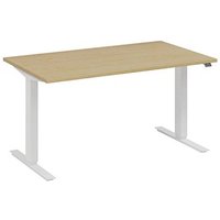 fm Move elektrisch höhenverstellbarer Schreibtisch akazie, verkehrsweiß rechteckig, T-Fuß-Gestell weiß 160,0 x 80,0 cm von fm