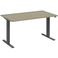 fm Move elektrisch höhenverstellbarer Schreibtisch eiche, anthrazit metallic rechteckig, T-Fuß-Gestell grau 160,0 x 80,0 cm von fm