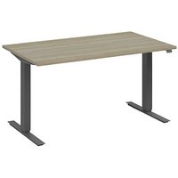 fm Move elektrisch höhenverstellbarer Schreibtisch eiche, anthrazit metallic rechteckig, T-Fuß-Gestell grau 180,0 x 80,0 cm von fm