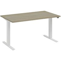 fm Move elektrisch höhenverstellbarer Schreibtisch eiche, verkehrsweiß rechteckig, T-Fuß-Gestell weiß 160,0 x 80,0 cm von fm