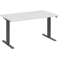 fm Move elektrisch höhenverstellbarer Schreibtisch weiß, anthrazit metallic rechteckig, T-Fuß-Gestell grau 140,0 x 80,0 cm von fm