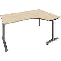 fm Sidney höhenverstellbarer Schreibtisch akazie Bogenform, C-Fuß-Gestell Rundrohr silber 180,0 x 80,0 cm von fm