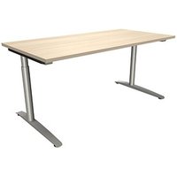 fm Sidney höhenverstellbarer Schreibtisch akazie rechteckig, C-Fuß-Gestell Rundrohr silber 160,0 x 80,0 cm von fm