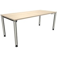 fm Sidney höhenverstellbarer Schreibtisch akazie rechteckig, 4-Fuß-Gestell Rundrohr silber 180,0 x 80,0 cm von fm