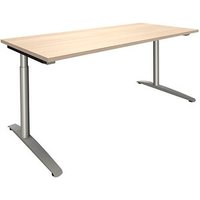 fm Sidney höhenverstellbarer Schreibtisch akazie rechteckig, C-Fuß-Gestell Rundrohr silber 180,0 x 80,0 cm von fm