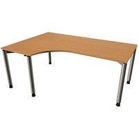 fm Sidney höhenverstellbarer Schreibtisch buche C-Form, 4-Fuß-Gestell silber 180,0 x 80,0/120,0 cm von fm