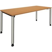 fm Sidney höhenverstellbarer Schreibtisch buche rechteckig, 4-Fuß-Gestell Rundrohr silber 180,0 x 80,0 cm von fm