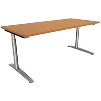 fm Sidney höhenverstellbarer Schreibtisch buche rechteckig, C-Fuß-Gestell Rundrohr silber 180,0 x 80,0 cm von fm