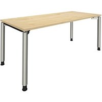 fm Sidney höhenverstellbarer Schreibtisch königsahorn rechteckig, 4-Fuß-Gestell Rundrohr silber 180,0 x 80,0 cm von fm