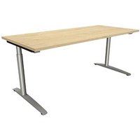 fm Sidney höhenverstellbarer Schreibtisch königsahorn rechteckig, C-Fuß-Gestell Rundrohr silber 180,0 x 80,0 cm von fm