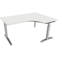 fm Sidney höhenverstellbarer Schreibtisch weiß Bogenform, C-Fuß-Gestell Quadratrohr silber 160,0 x 80,0 cm von fm