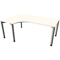 fm Sidney höhenverstellbarer Schreibtisch weiß C-Form, 4-Fuß-Gestell silber 180,0 x 80,0/120,0 cm von fm